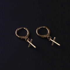 Candongas Cruz en Oro laminado 18k Para Caballero
