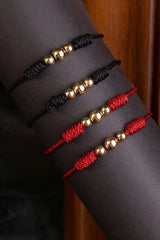 Pulseras 3 Balines de Hilo Rojo o Negro en Oro laminado 18k Para Pareja