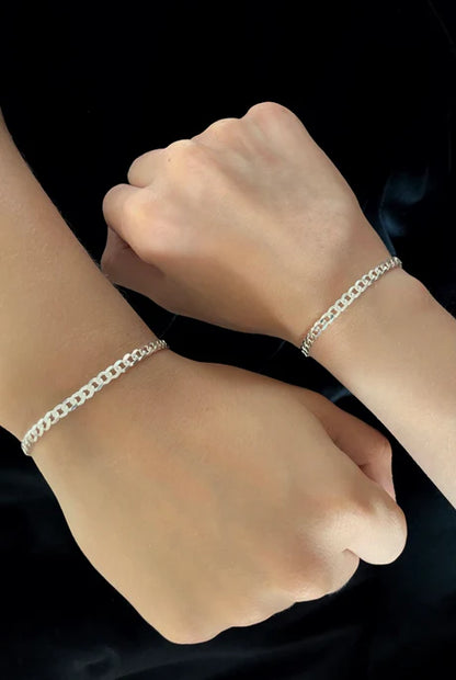 Pulseras Eslabón Plano en Plata 925 Para Pareja