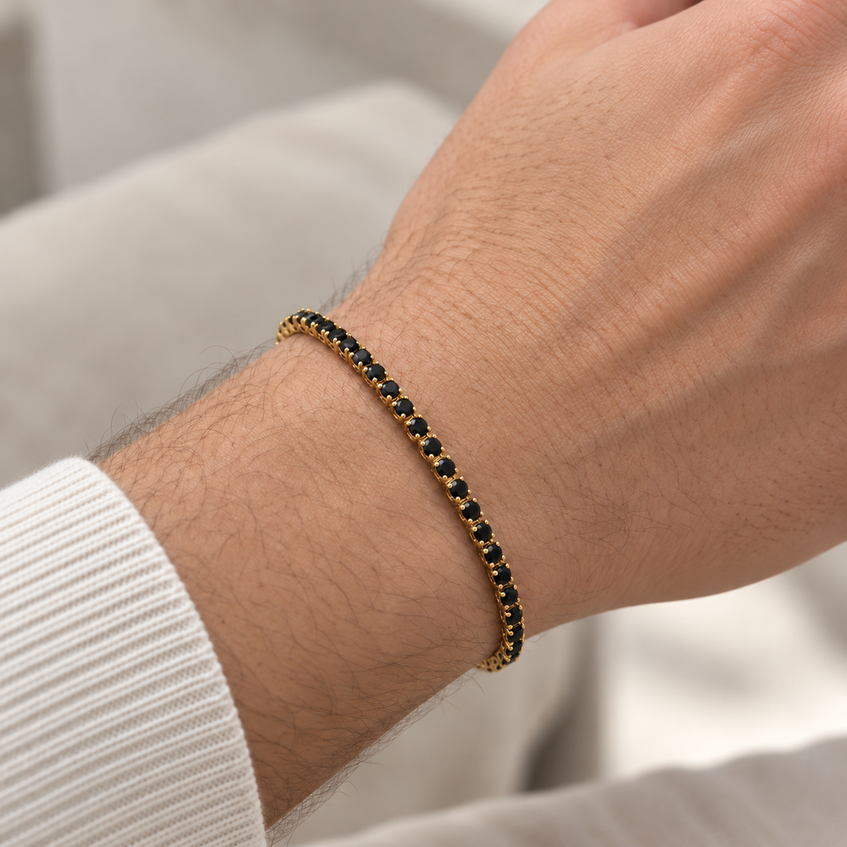 Pulseras Tenis Negra en Oro laminado 18k Para Pareja