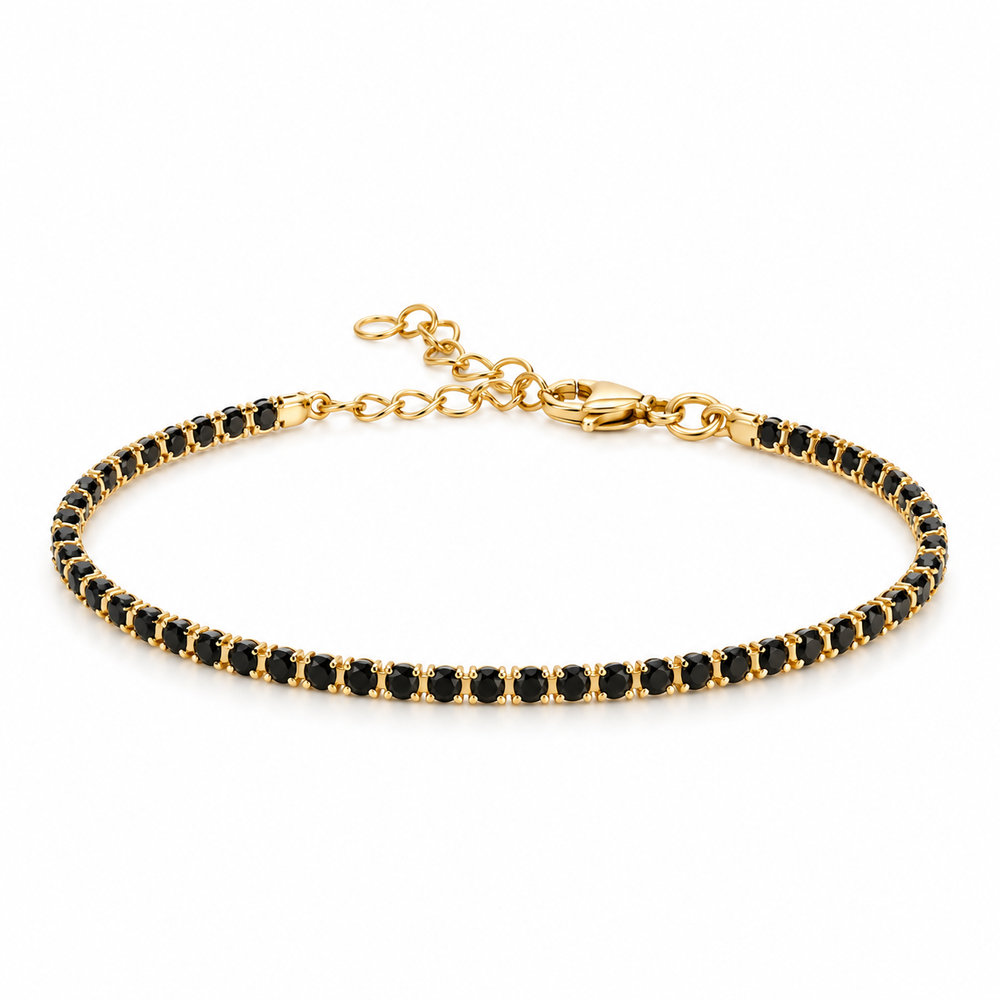 Pulsera Tenis Negra en Oro Laminado 18k