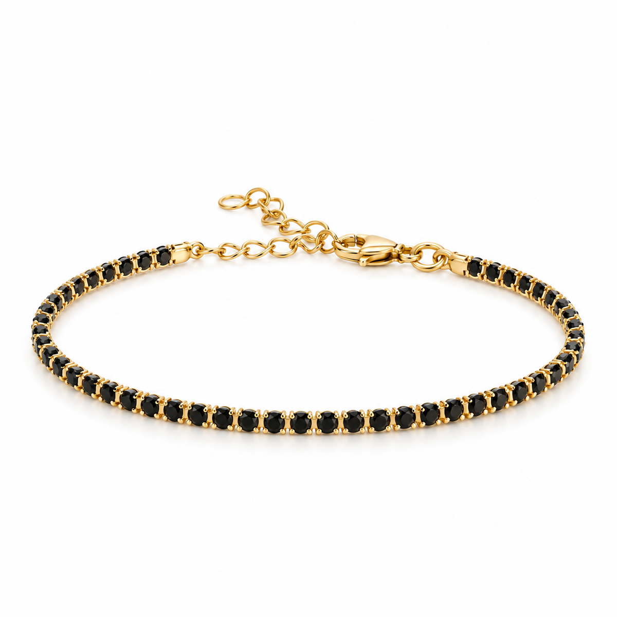 Pulsera Tenis Negra en Oro Laminado 18k