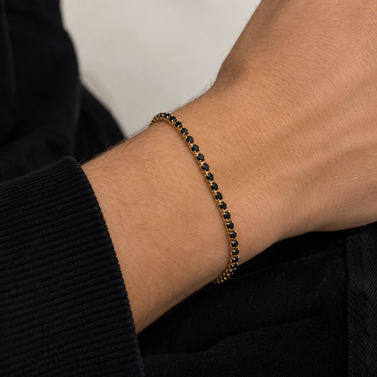 Pulseras Tenis Negra en Oro laminado 18k Para Pareja