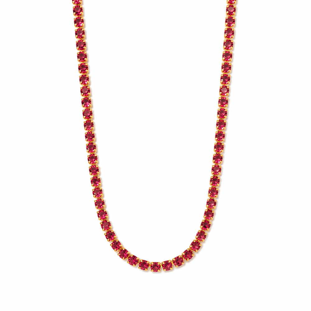 Cadena Tenis Pigeon Blood en Oro laminado 18k Para Dama