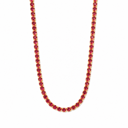 Cadena Tenis Pigeon Blood en Oro laminado 18k Para Dama