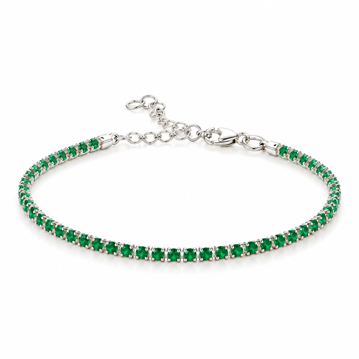Pulsera Tenis Verde en Plata Laminada 925