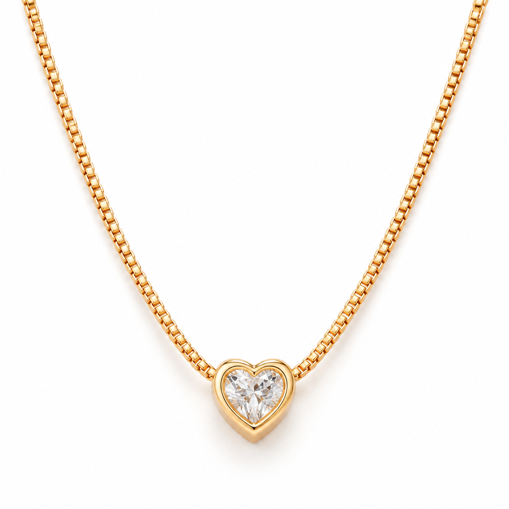 Cadena Corazón Cristal en Oro laminado 18k Para Dama