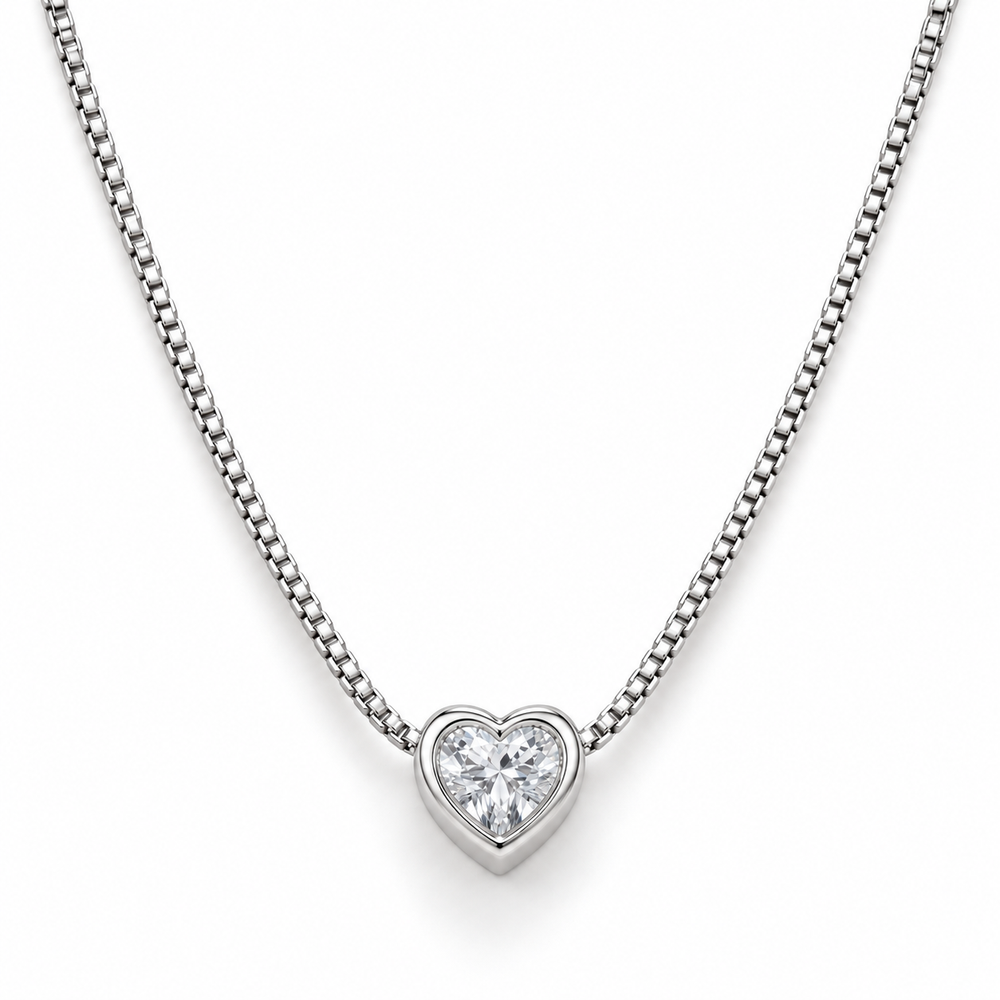 Cadena Corazón Cristal en Plata 925 laminada Para Dama