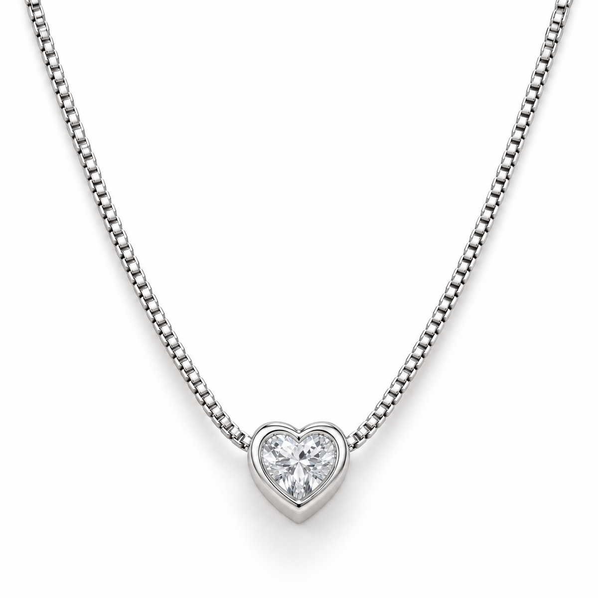 Cadena Corazón Cristal en Plata 925 laminada Para Dama
