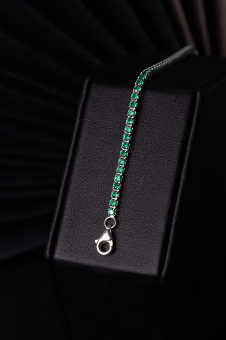 Pulsera Tenis Verde en Plata Laminada 925