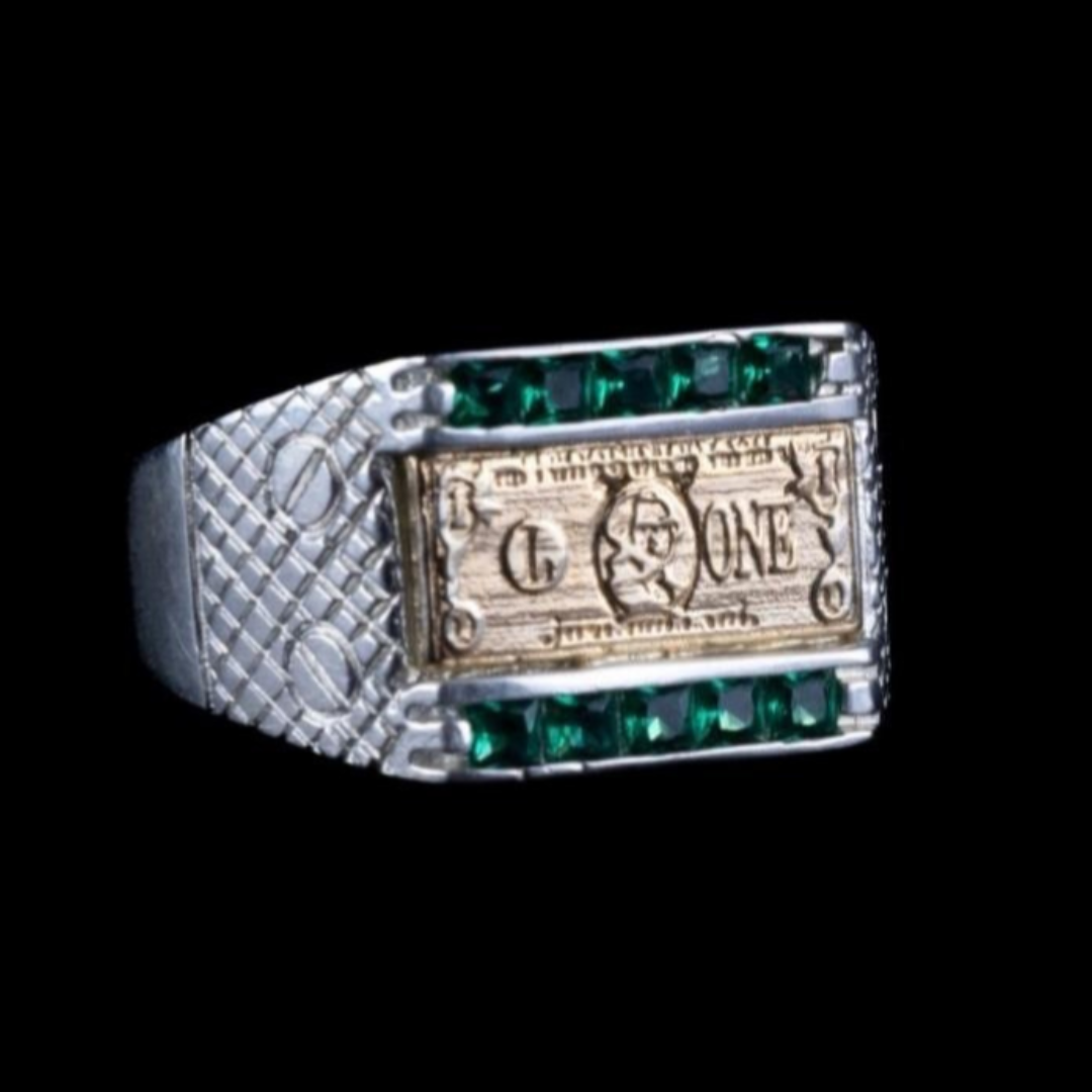 Anillo Dólar Verde en Plata 925 Para Caballero