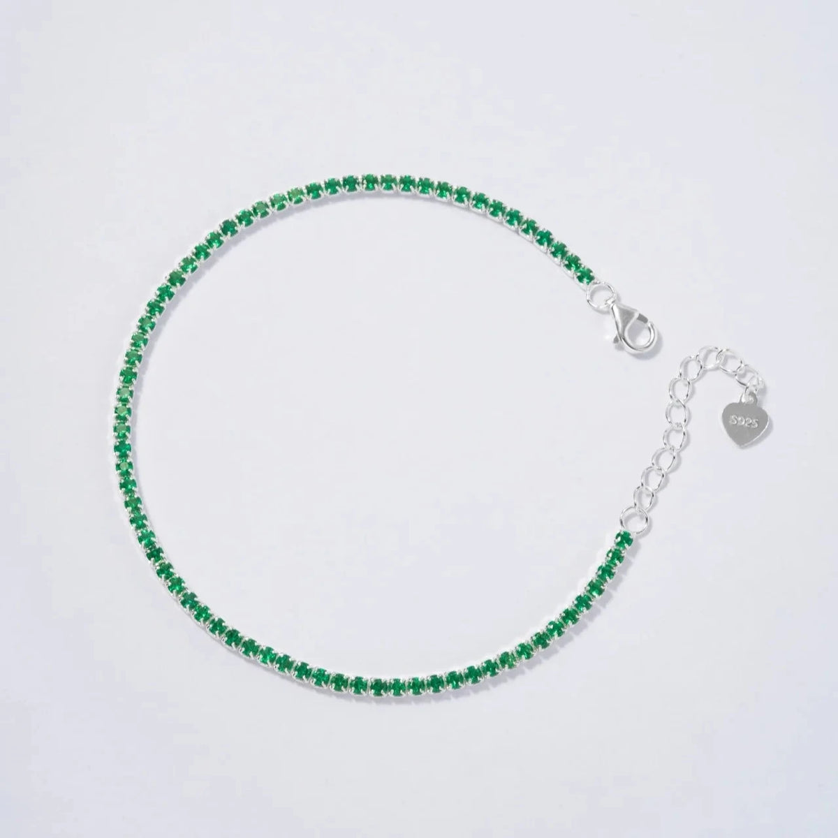 Pulsera Tenis Verde en Plata Laminada 925