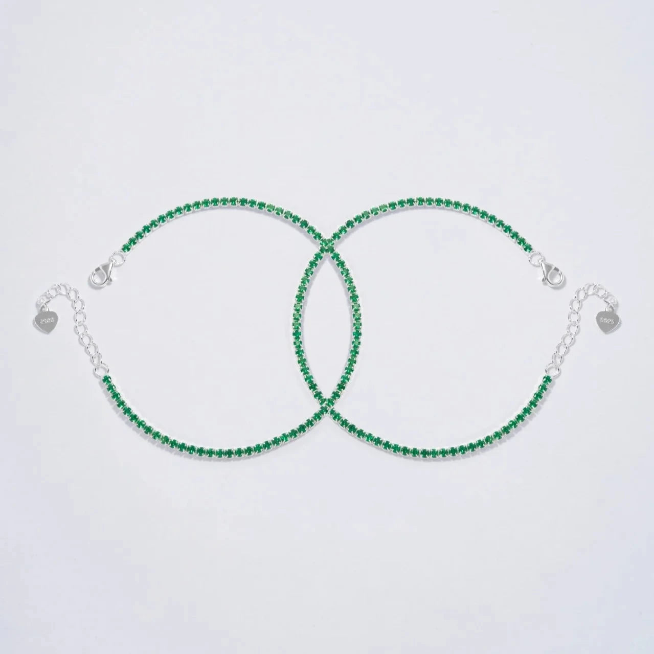 Pulseras Tenis Verde en Plata 925 Para Pareja