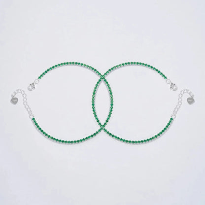 Pulseras Tenis Verde en Plata 925 Para Pareja