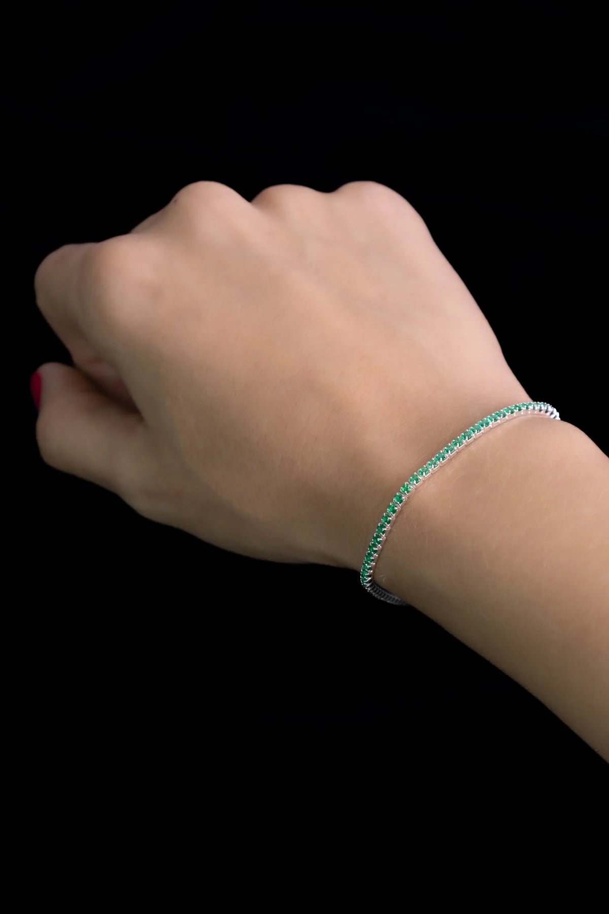 Pulsera Tenis Verde en Plata Laminada 925