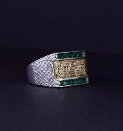 Anillo Dólar Verde en Plata 925 Para Caballero