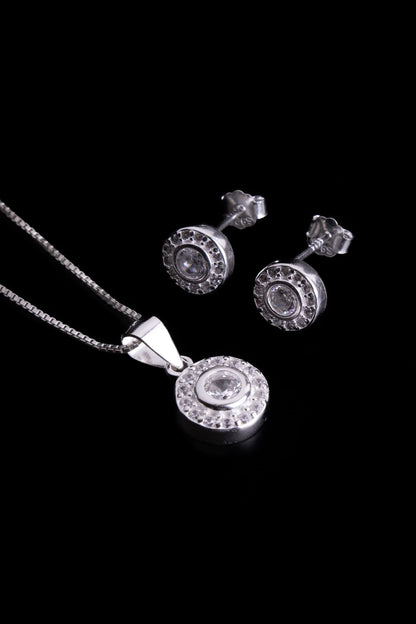 Conjunto Cadena Veneciana con Dije Halo + Topos Halo en Plata 925 Para Dama